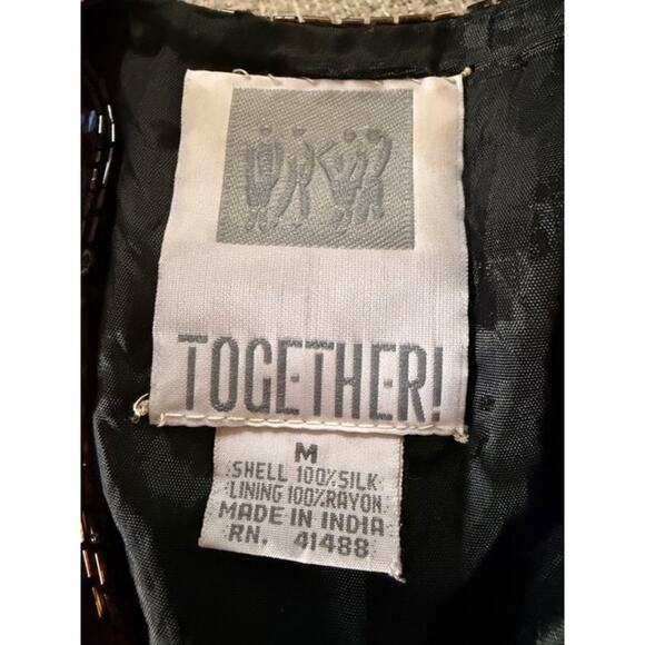 Vintage Sequin Together! Wearable Art Silk Jacket Storybook Cityscape Size M - Picture 7 of 8